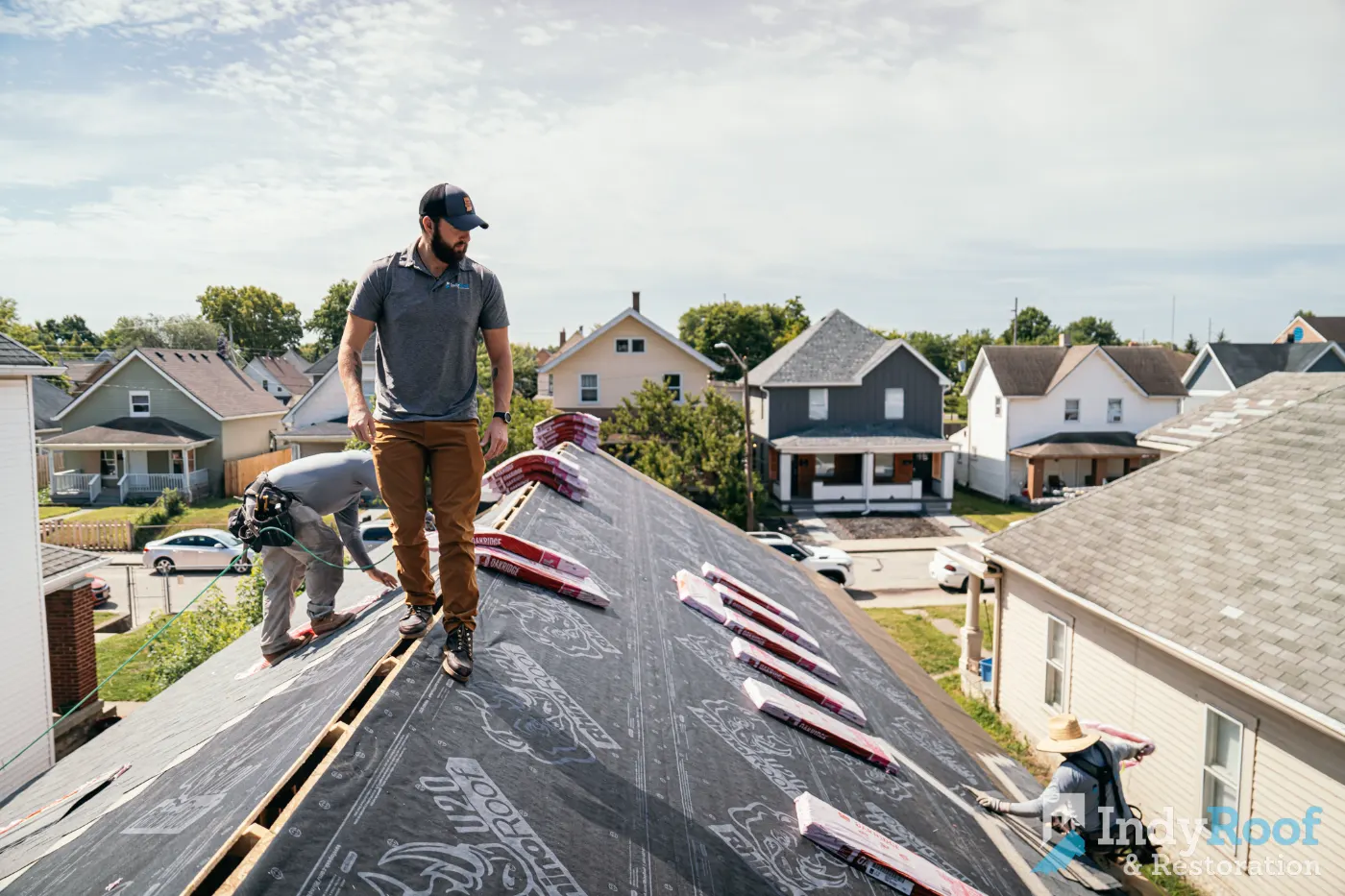 Tarping and dry-in on a Whiteland commercial roof